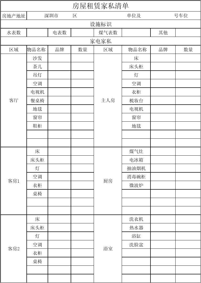 房屋租赁家私清单 从清单到交接的全方位指南